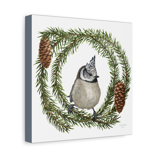 Leinwanddruck – Haubenmeise und Fichte