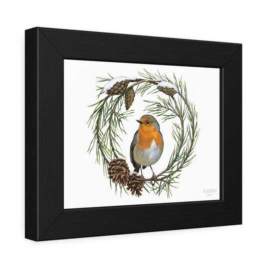 Fine Art Druck gerahmt – Rotkehlchen und Kiefer