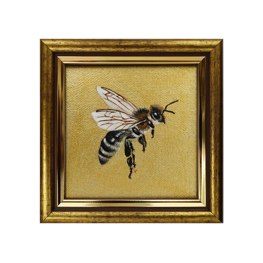 Handgemaltes Original – Honigbiene I, Acryl auf Leinwandkarton im goldgebürsteten Rahmen