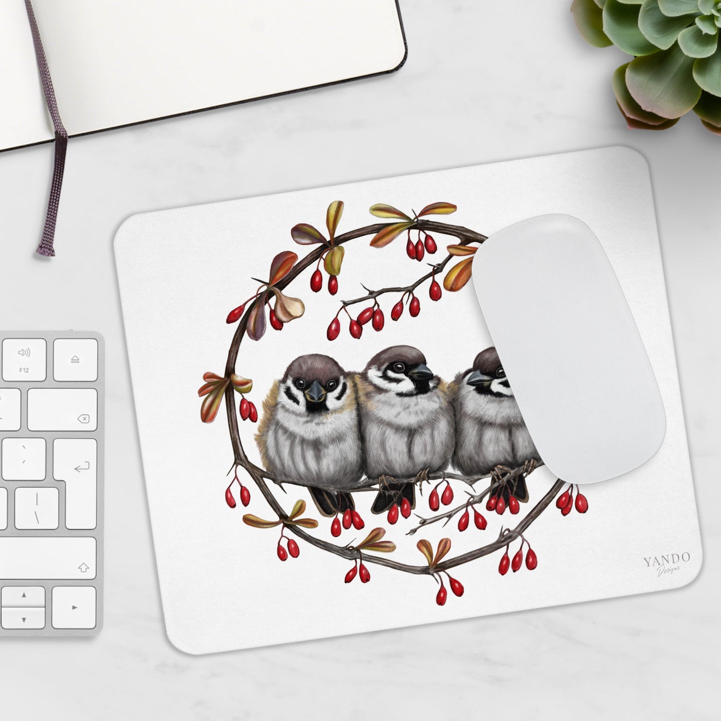 Mousepad – Feldsperlinge und Berberitze