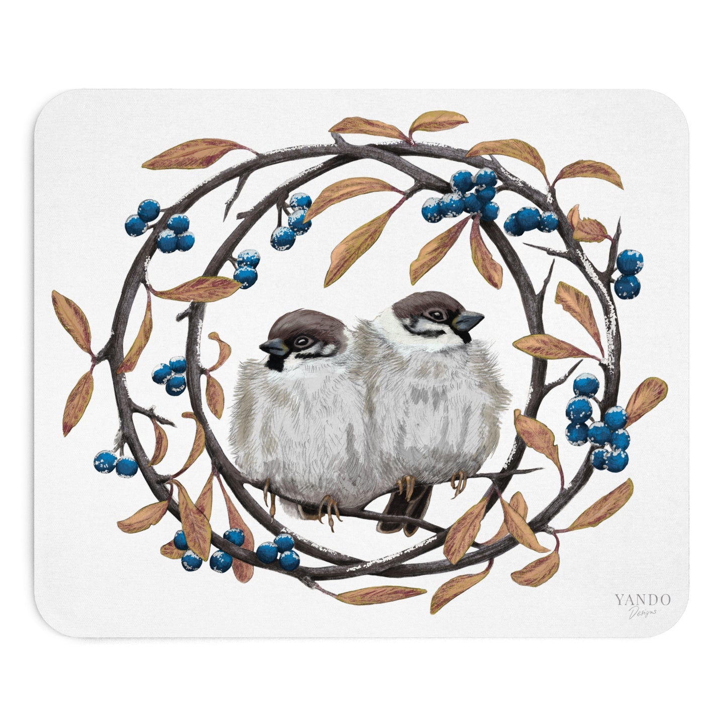 Mousepad – Feldsperlinge und Schlehdorn