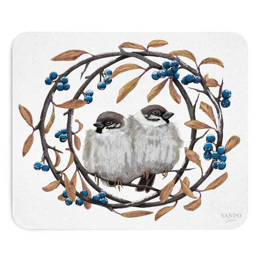 Mousepad – Feldsperlinge und Schlehdorn