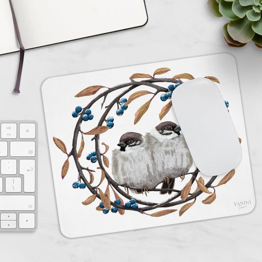 Mousepad – Feldsperlinge und Schlehdorn