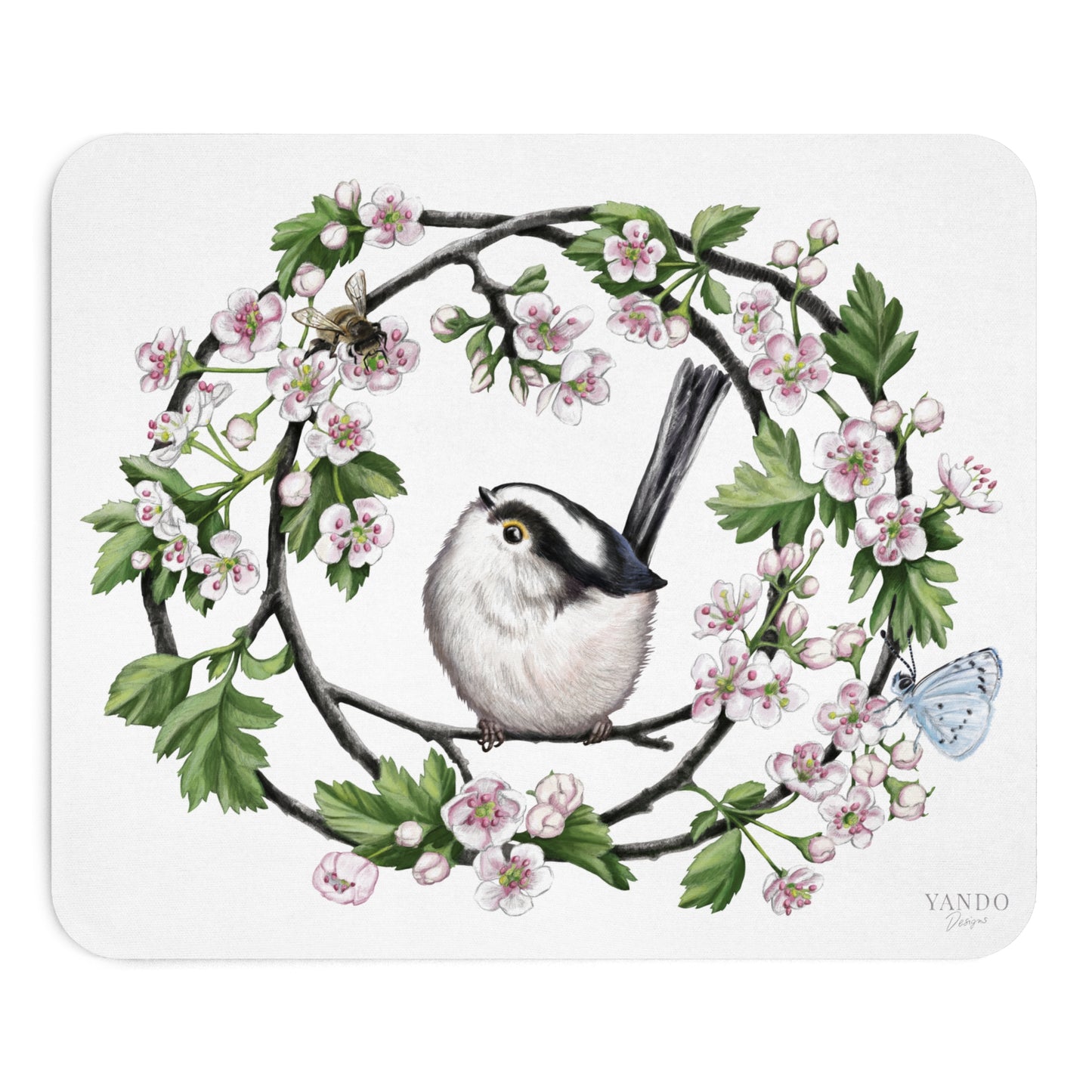 Mousepad – Schwanzmeise und Weißdorn