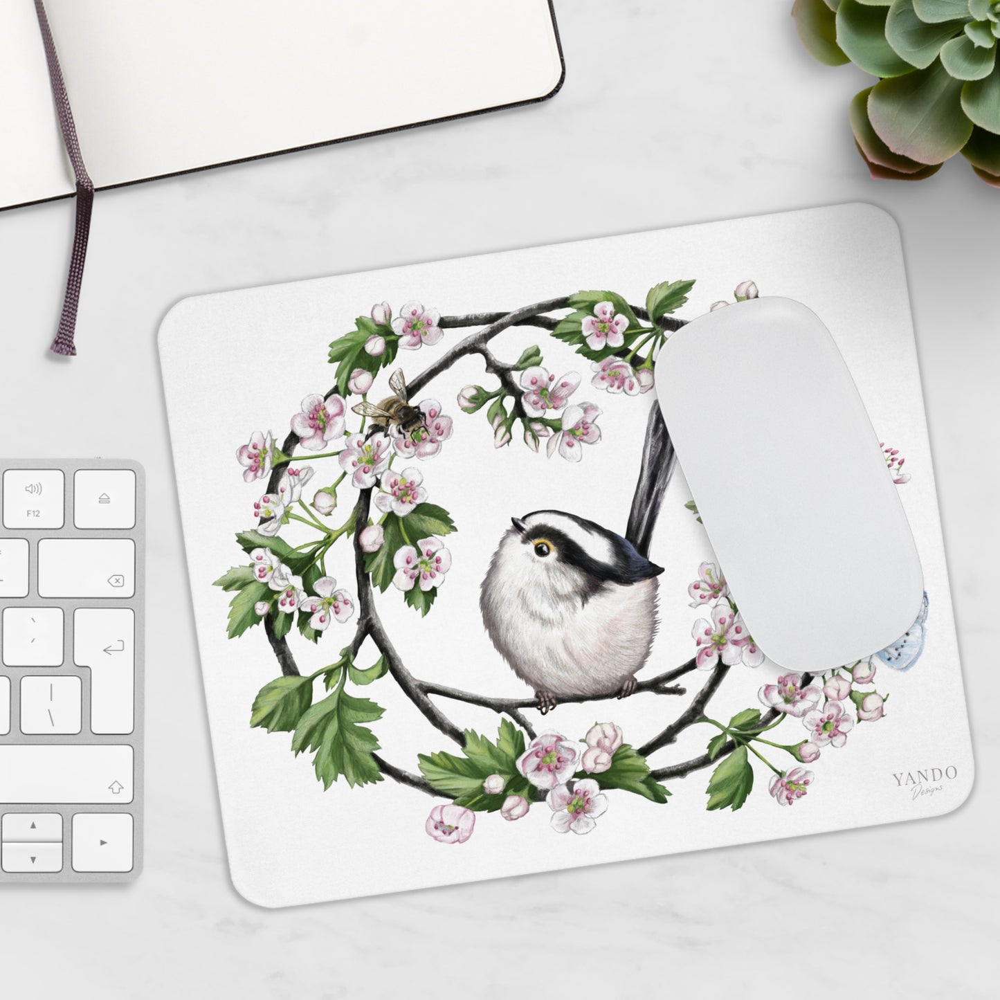 Mousepad – Schwanzmeise und Weißdorn