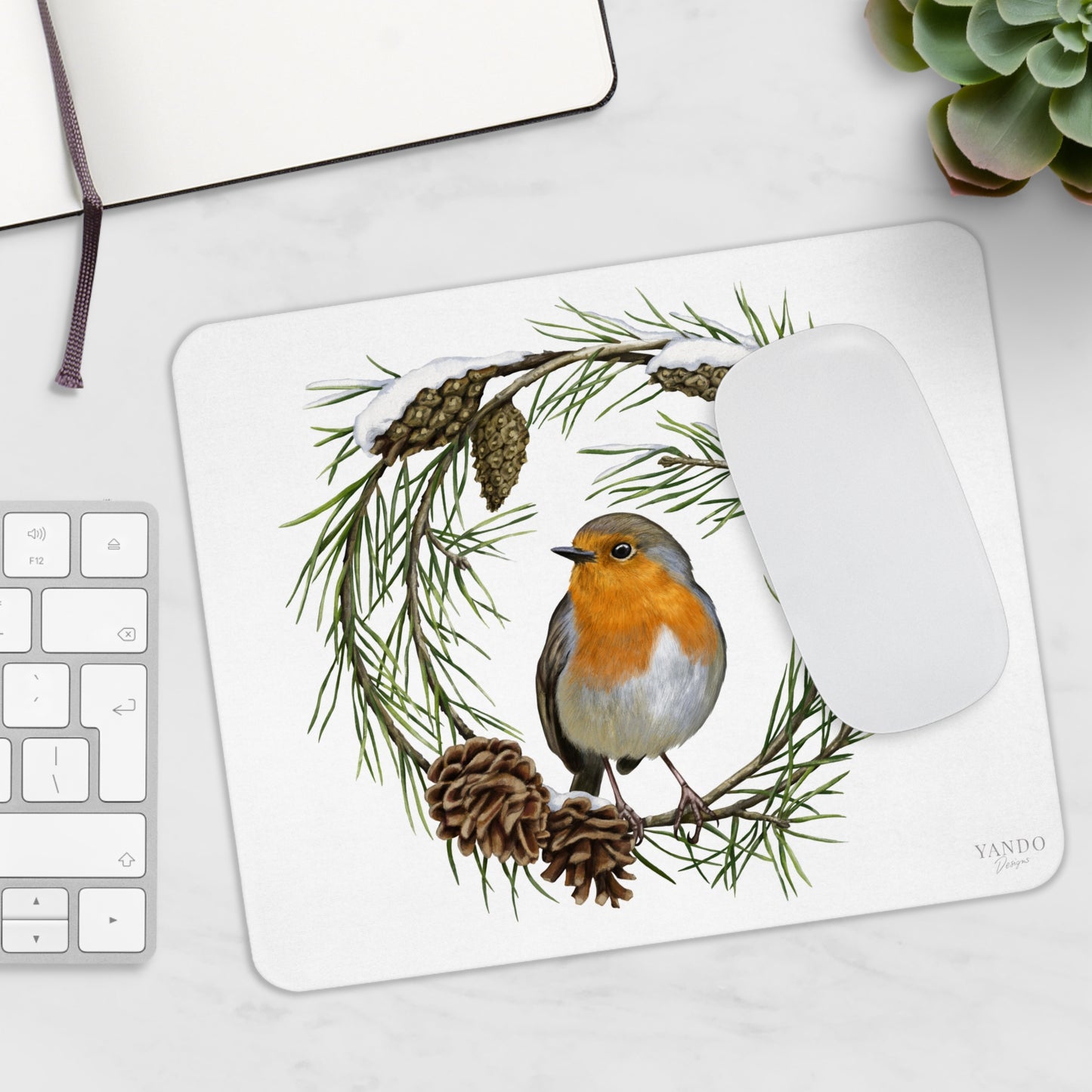 Mousepad – Rotkehlchen und Kiefer