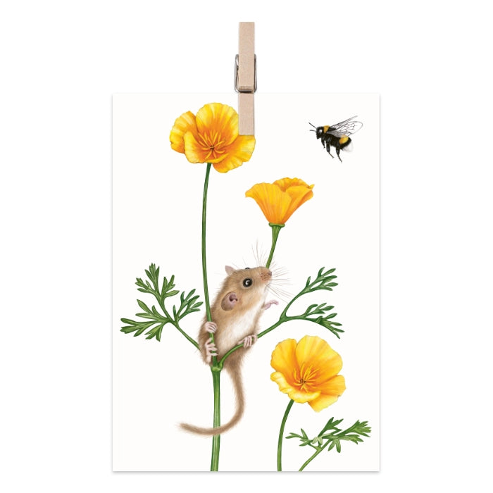 Geschenkanhänger Haselmaus und Goldmohn
