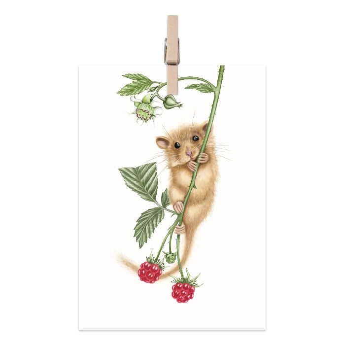 Geschenkanhänger Haselmaus und Himbeere