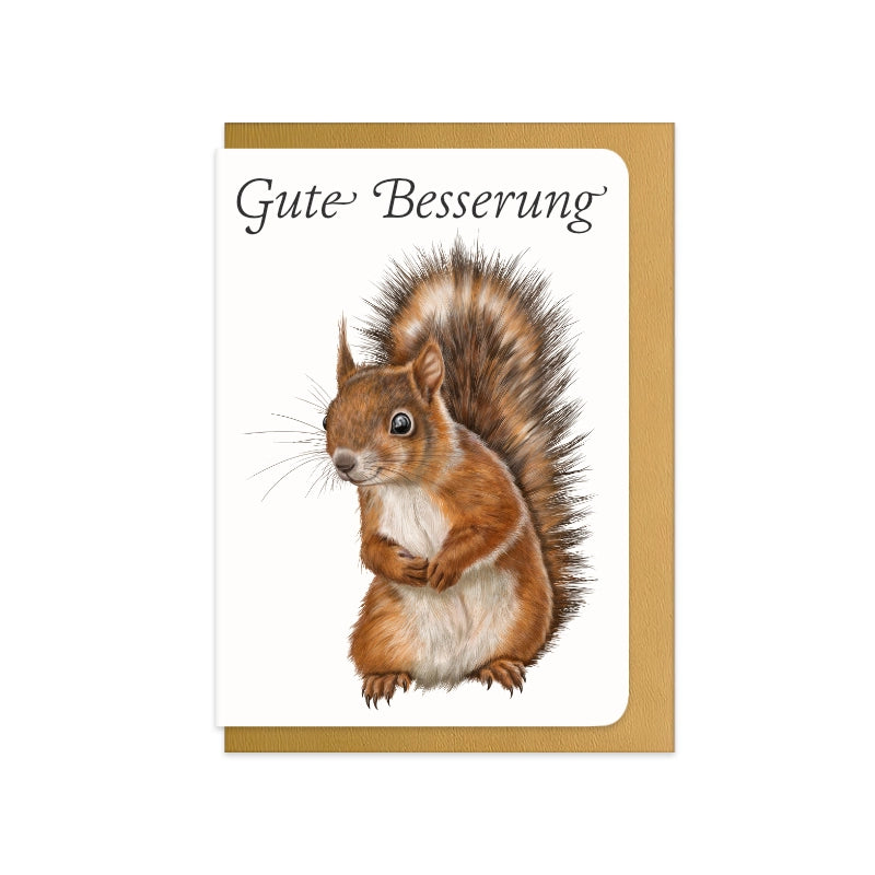 Genesungskarte Eichhörnchen mit Schriftzug Gute Besserung