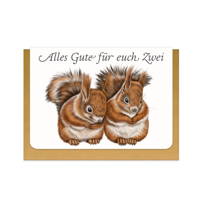 Hochzeitskarte Eichhörnchen Paar mit Schriftzug Alles Gute für euch zwei