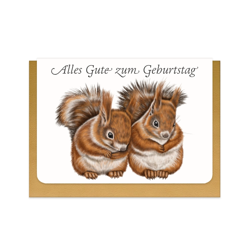 Geburtstagskarte Eichhörnchen Paar mit Schriftzug Alles Gute zum Geburtstag
