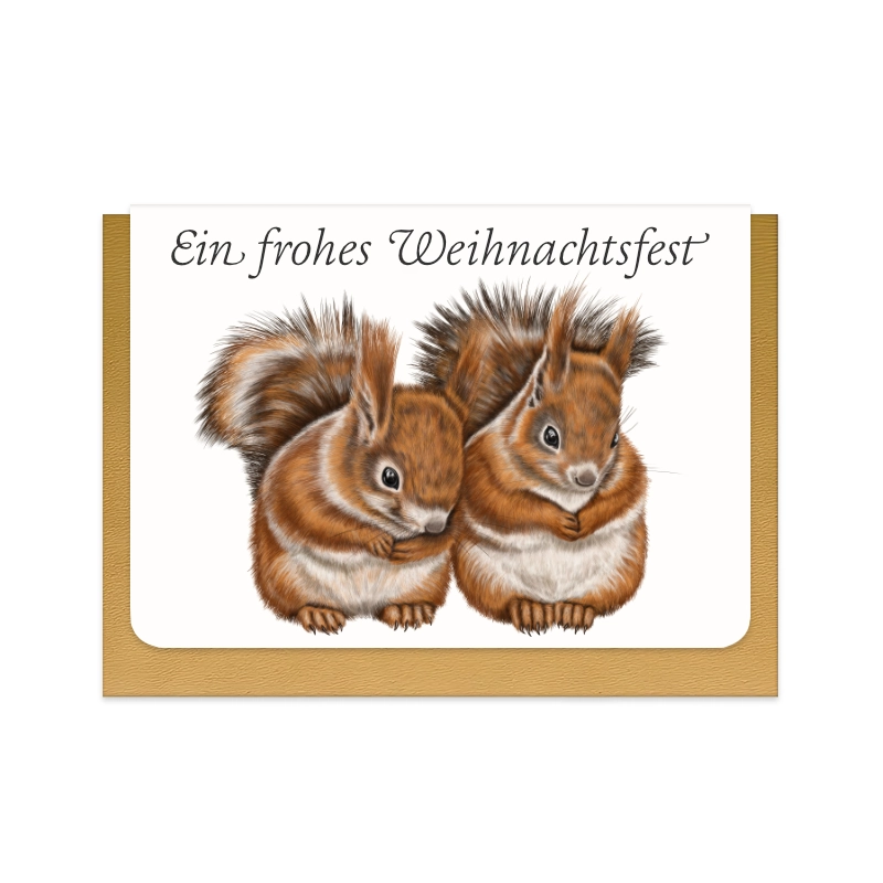Weihnachtskarte Eichhörnchen Paar mit Schriftzug Ein frohes Weihnachtsfest