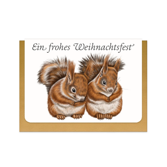 Weihnachtskarte Eichhörnchen Paar mit Schriftzug Ein frohes Weihnachtsfest
