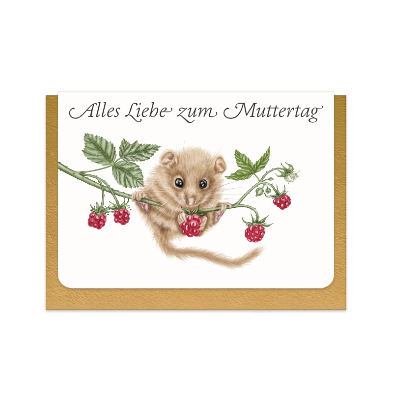 Muttertagskarte Haselmaus und Himbeere II mit Schriftzug Alles Liebe zum Muttertag