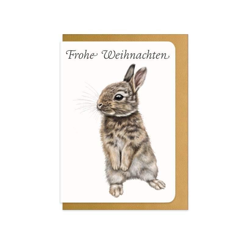 Weihnachtskarte Kaninchen mit Schriftzug Frohe Weihnachten