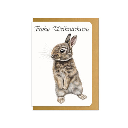 Weihnachtskarte Kaninchen mit Schriftzug Frohe Weihnachten