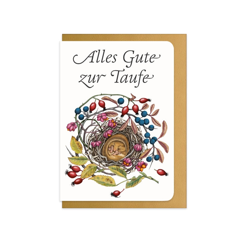 Taufkarte Schlafende Haselmaus mit Schriftzug Alles Gute zur Taufe
