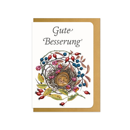 Genesungskarte Schlafende Haselmaus mit Schriftzug Gute Besserung