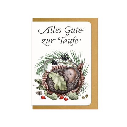 Taufkarte Schlafender Igel mit Schriftzug Alles Gute zur Taufe