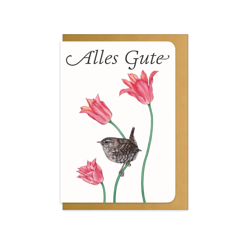 Karte zum Abitur Zaunkönig mit Schriftzug Alles Gute