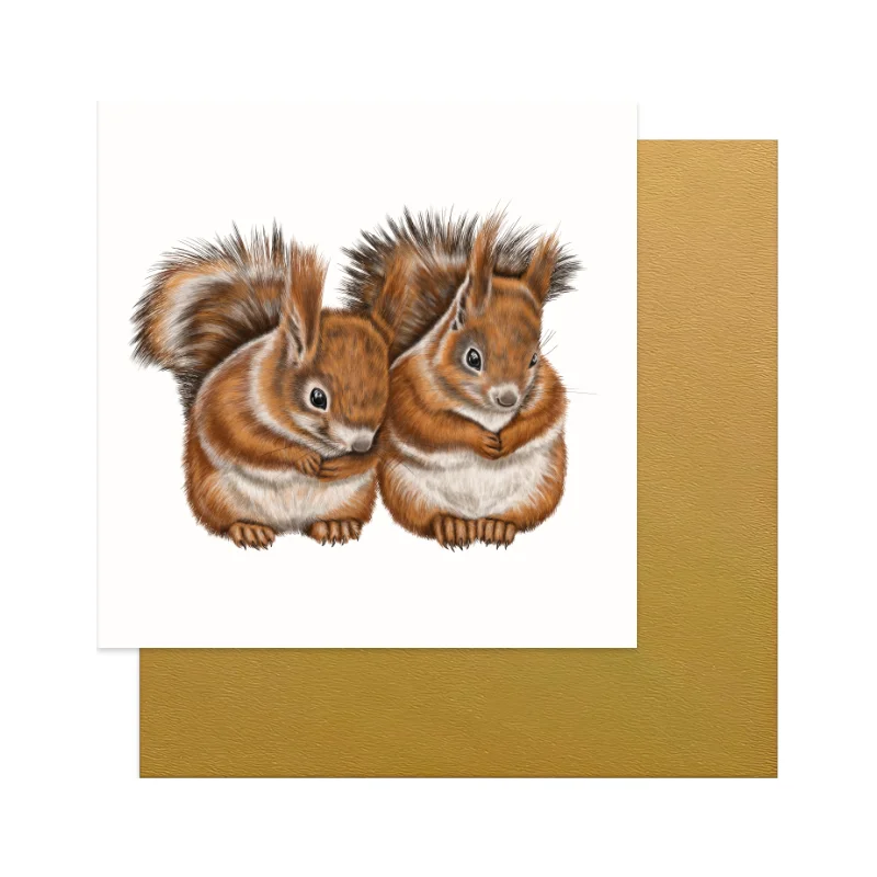 Grußkarte Eichhörnchen Paar – handgemaltes Naturmotiv auf Hahnemühle-Papier