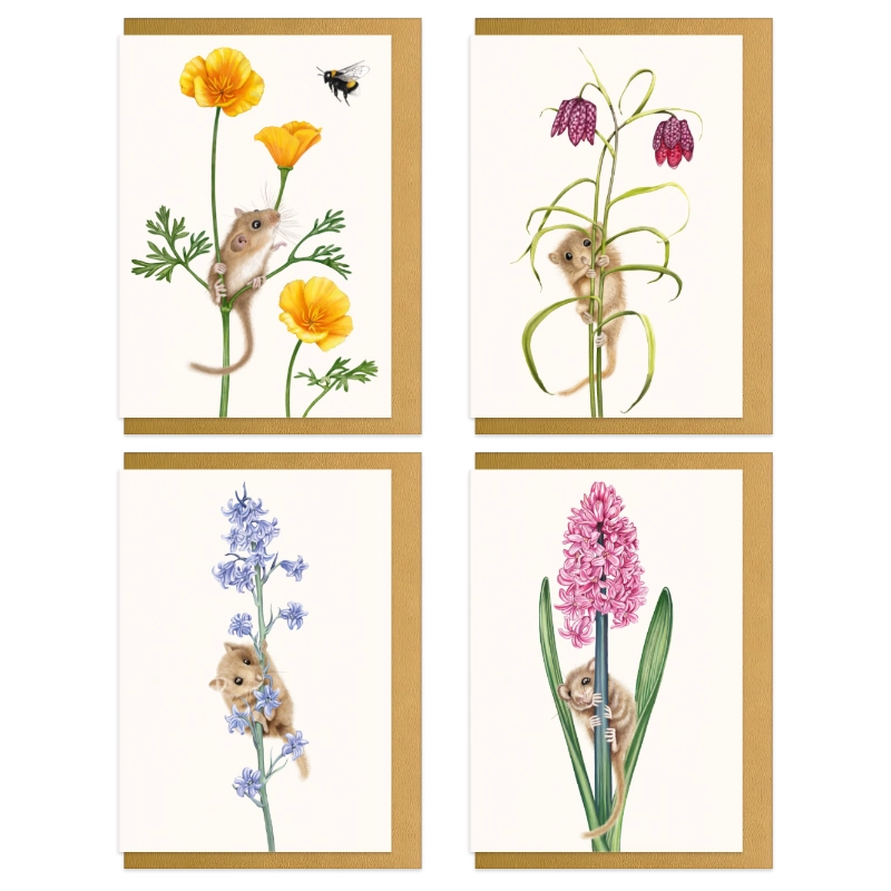 Grußkarten-Set Blumen — handgemalte Karten mit goldenem Umschlag