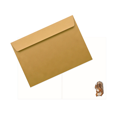 Grußkarte Eichhörnchen – Innenansicht mit Naturpapier und goldenem Umschlag
