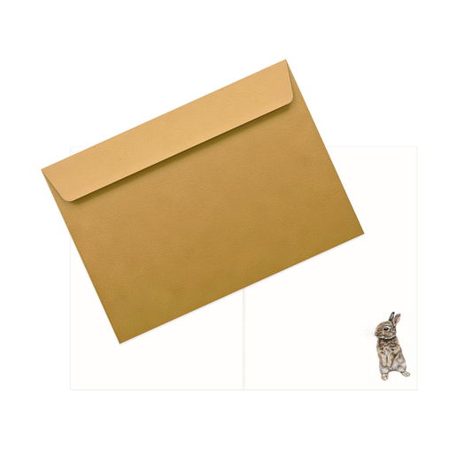 Grußkarte Kaninchen – Innenansicht mit Naturpapier und goldenem Umschlag