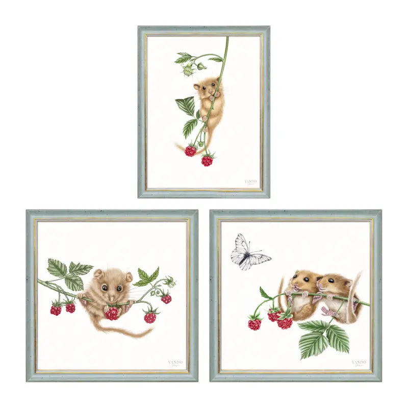 Haselmaus Himbeere - Wandbild-Sammlung mit Holzrahmen