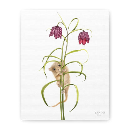 Leinwanddruck Haselmaus und Schachbrettblume – handgezeichnetes Naturmotiv auf Leinwand