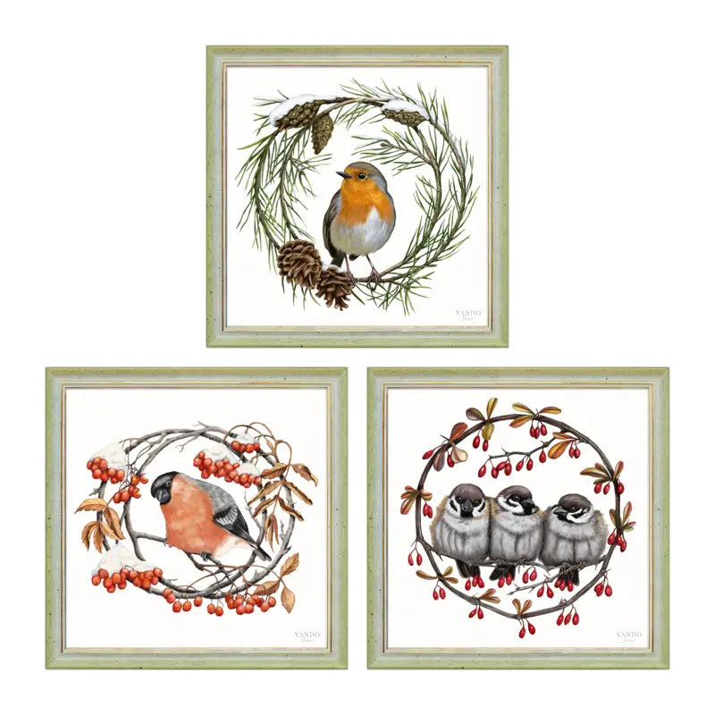 Heimische Wintervögel - Wandbild-Sammlung mit Holzrahmen