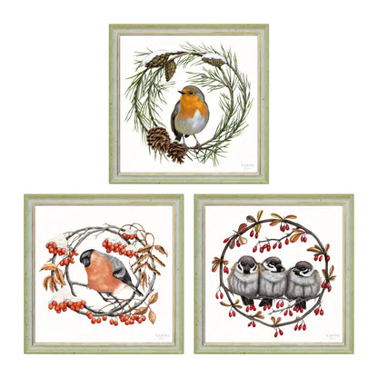 Heimische Wintervögel - Wandbild-Sammlung mit Holzrahmen