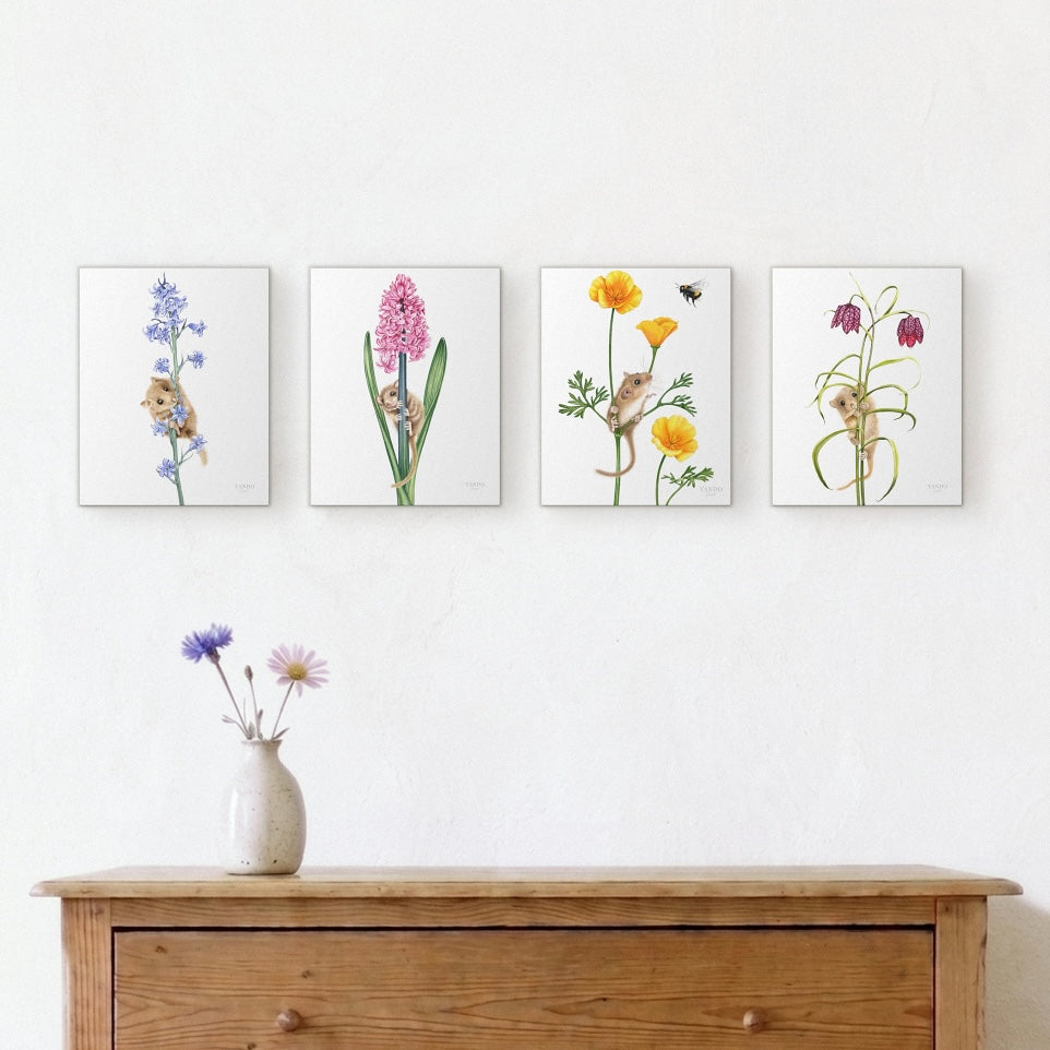 Haselmäuse und Blumen - Leinwand-Sammlung