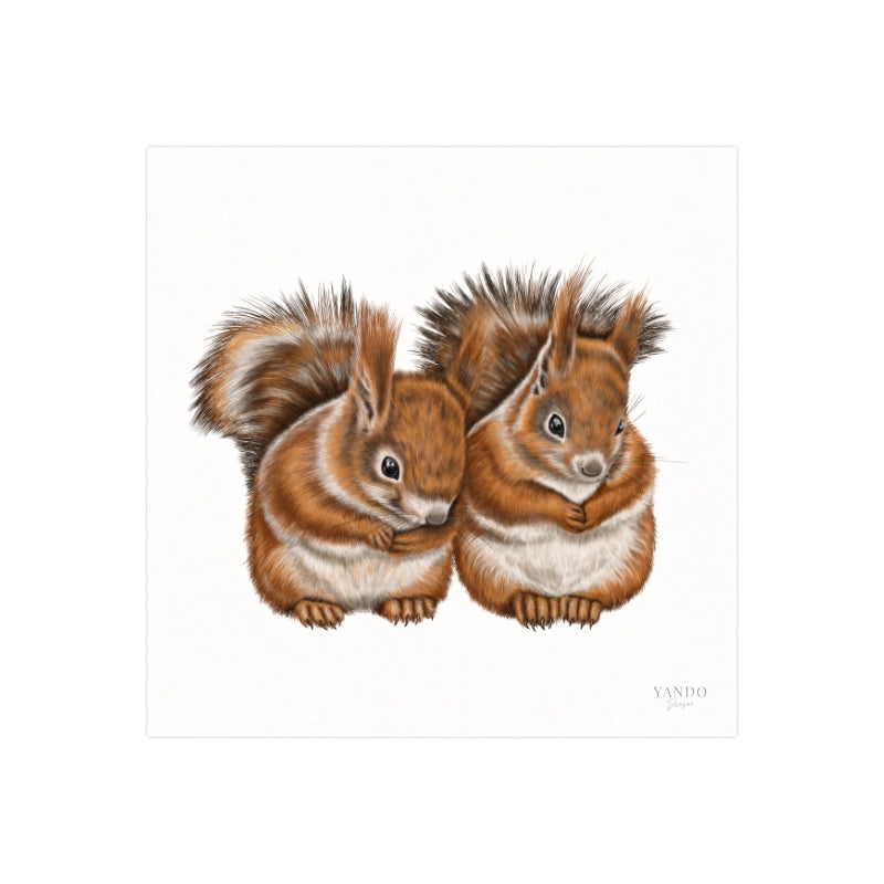 Eichhörnchen Paar Kunstdruck – Fine Art auf Hahnemühle-Papier, 20×20 cm, handgemalt
