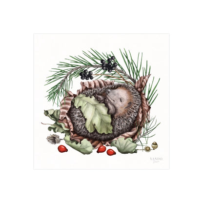 Handgemalter Kunstdruck Schlafender Igel auf Hahnemühle Fine-Art-Papier, 20×20 cm