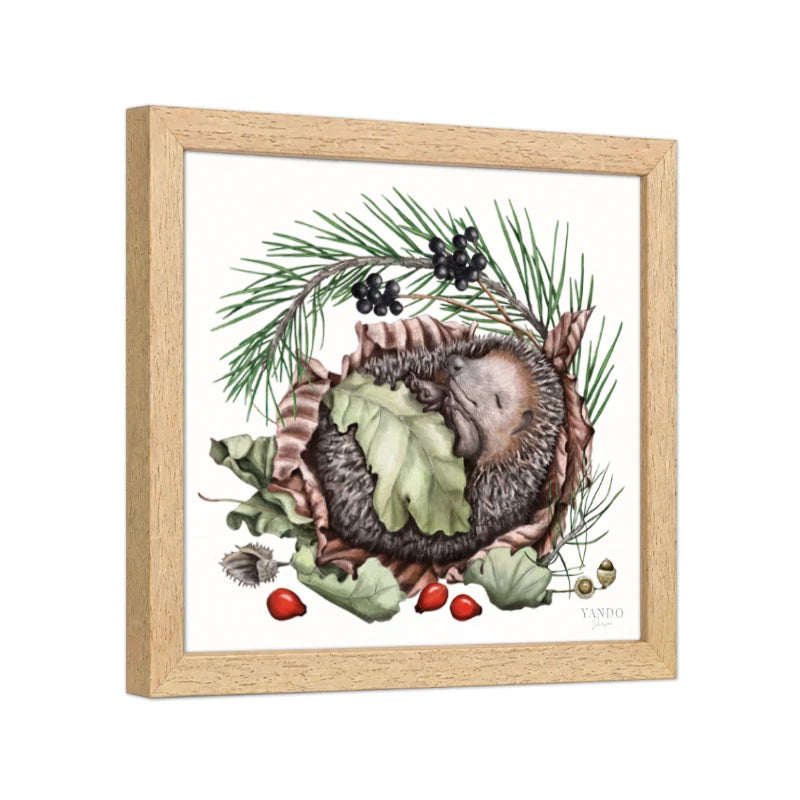 Seitliche Ansicht des Holzrahmens – Schlafender Igel