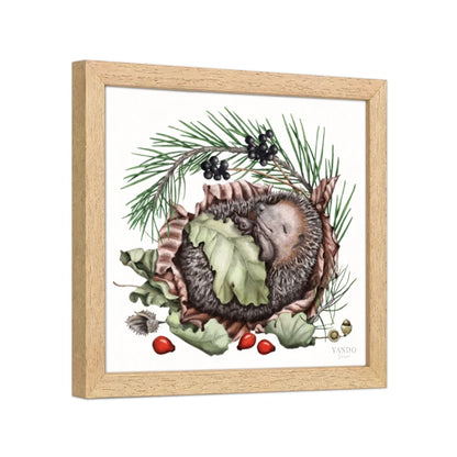 Seitliche Ansicht des Holzrahmens – Schlafender Igel