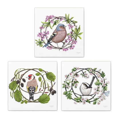 Heimische Gartenvögel – Leinwand-Sammlung, Buchfink, Stieglitz und Schwanzmeise