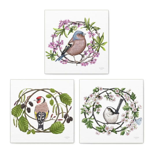 Heimische Gartenvögel – Leinwand-Sammlung, Buchfink, Stieglitz und Schwanzmeise