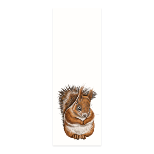 Lesezeichen Eichhörnchen Links – handgemaltes Naturmotiv 5 × 15 cm auf Hahnemühle-Papier