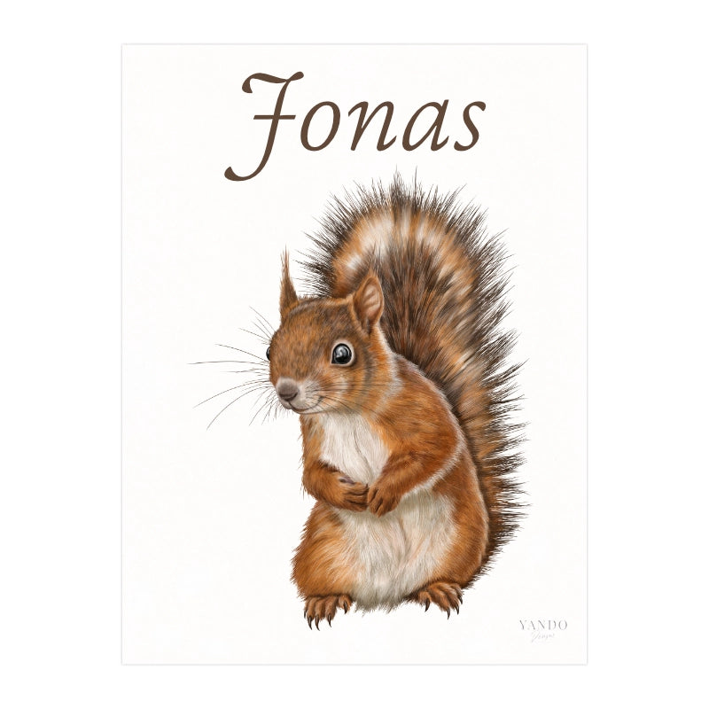 Personalisierter Kunstdruck Eichhörnchen mit dem Namen Jonas