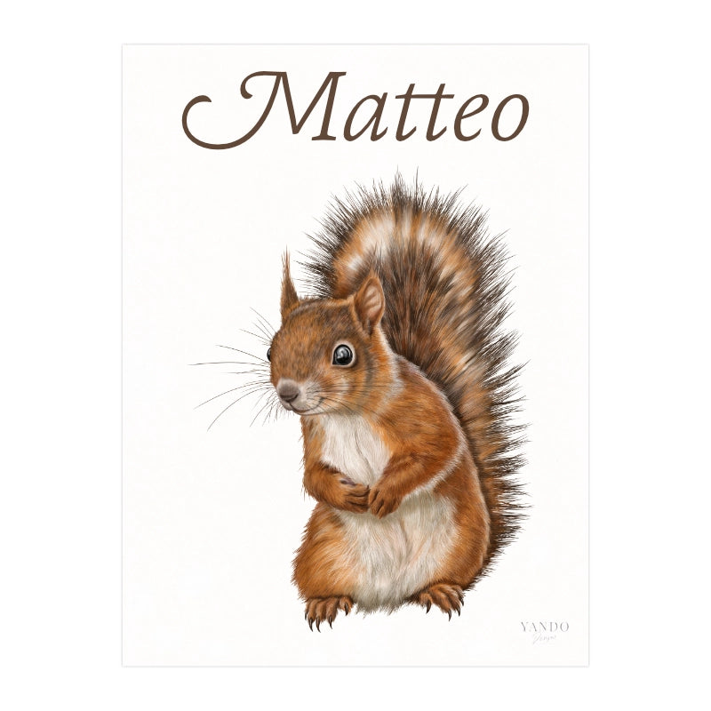 Personalisierter Kunstdruck Eichhörnchen mit dem Namen Matteo