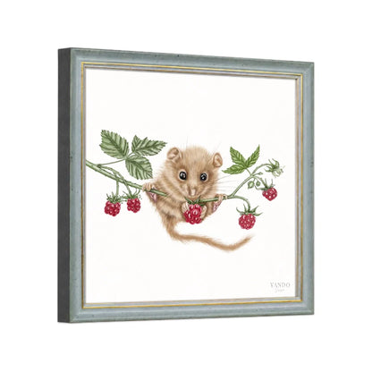 Seitliche Ansicht des Holzrahmens — Haselmaus und Himbeere II