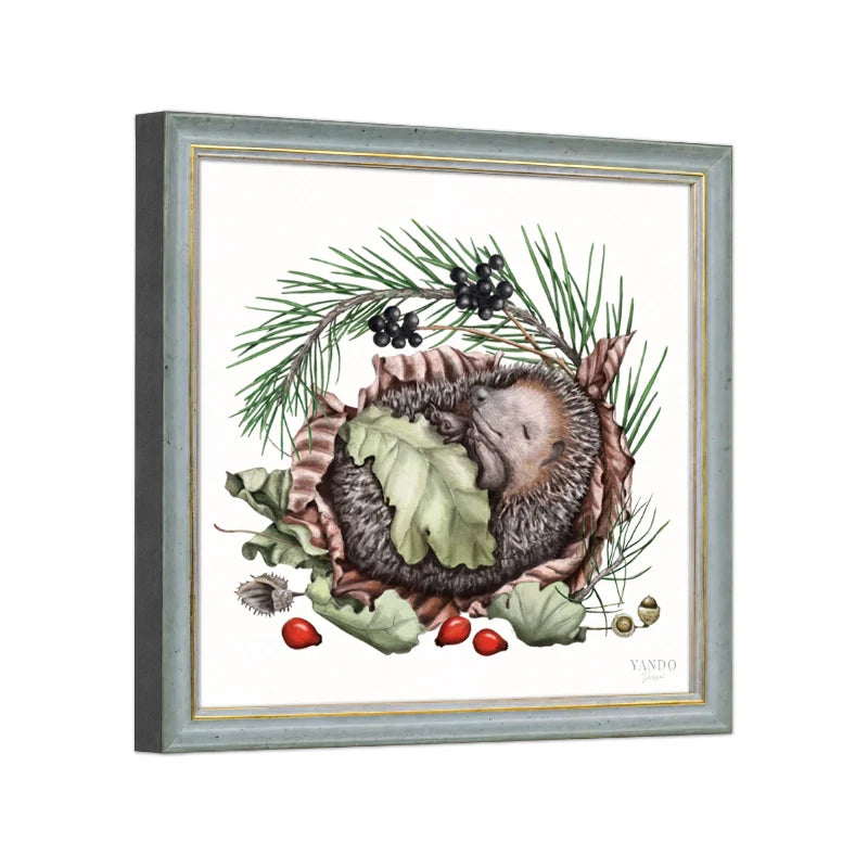 Seitliche Ansicht des Holzrahmens — Schlafender Igel