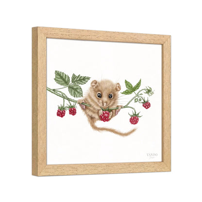 Seitliche Ansicht des Holzrahmens — Haselmaus und Himbeere II