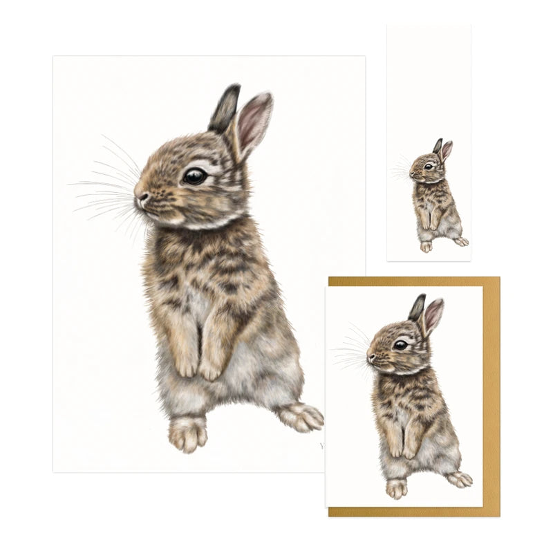 Kaninchen Geschenk-Sammlung – Kunstdruck, Grußkarte und Lesezeichen im Set