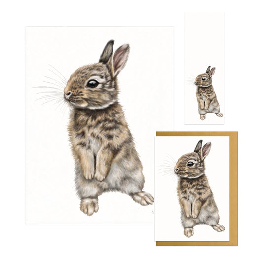 Kaninchen Geschenk-Sammlung – Kunstdruck, Grußkarte und Lesezeichen im Set