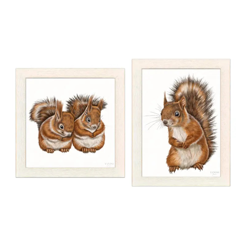 Eichhörnchen – Wandbild-Sammlung mit Holzrahmen in Naturholz Hell, zwei Motive