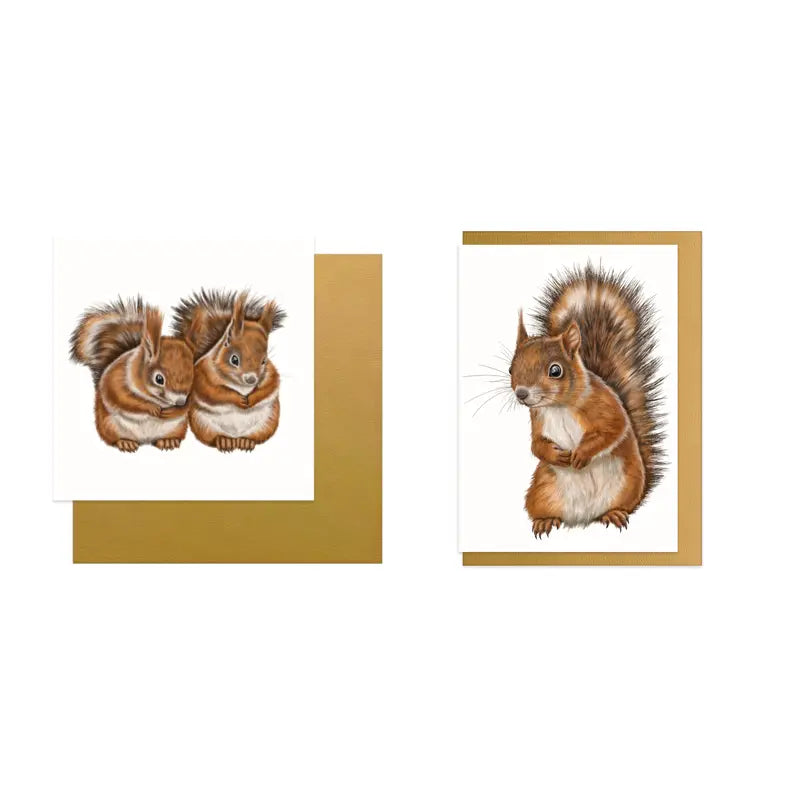 Eichhörnchen Grußkarten-Set – Einzel- und Paar-Motiv, handgemalt auf Hahnemühle-Papier