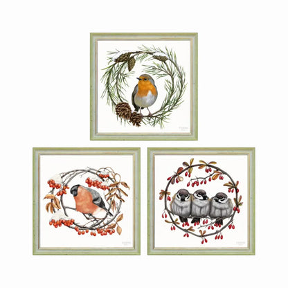 Heimische Wintervögel - Wandbild-Sammlung mit Holzrahmen